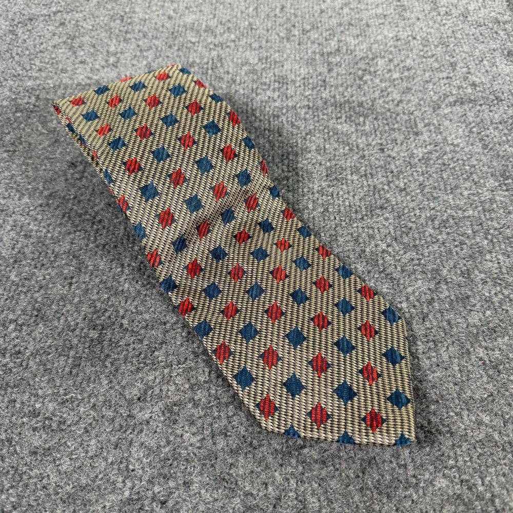 Ermenegildo Zegna Silk Tie Mens Tan Red Geometric Diamond Made in Italy #4909